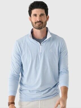 Rhoback Riva Heather Stripe Performance Golf 1/4-Zip - Medium - Carolina Blue